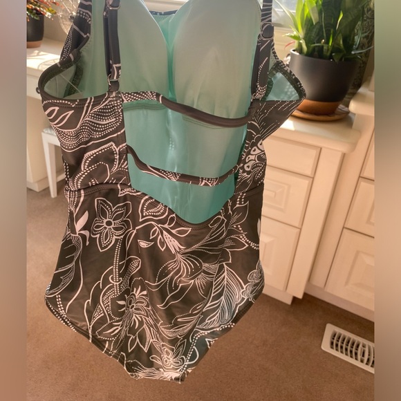 Sage Green Floral Print Shirred Cut Out One Piece Swimsuit - Picture 12 of 13